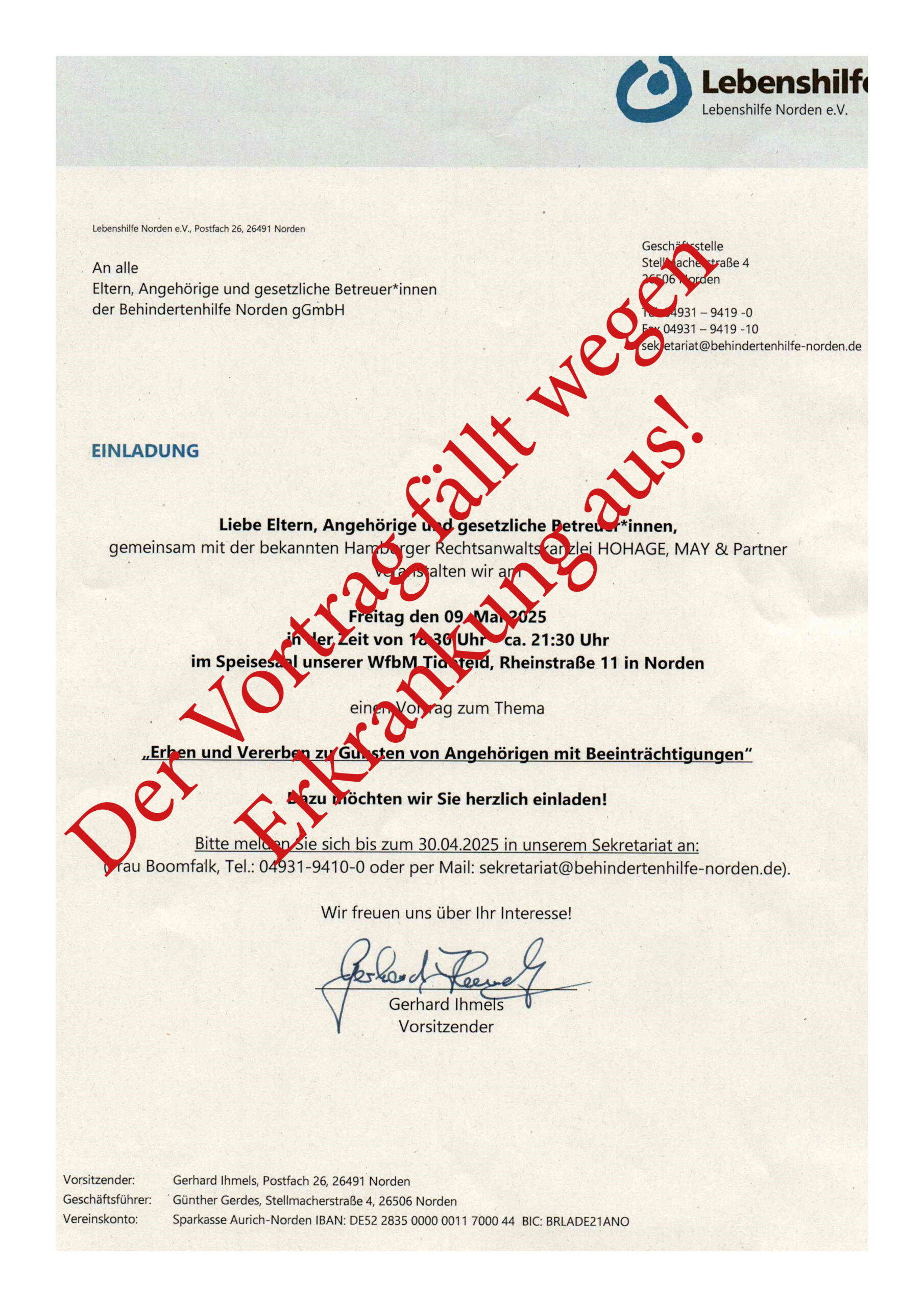 Vortrag fällt aus